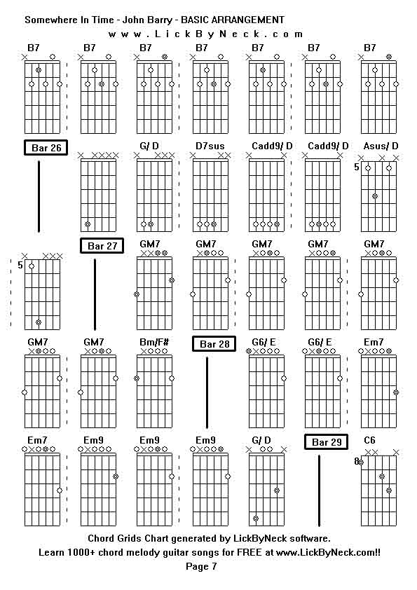 Chord Grids Chart of chord melody fingerstyle guitar song-Somewhere In Time - John Barry - BASIC ARRANGEMENT,generated by LickByNeck software.